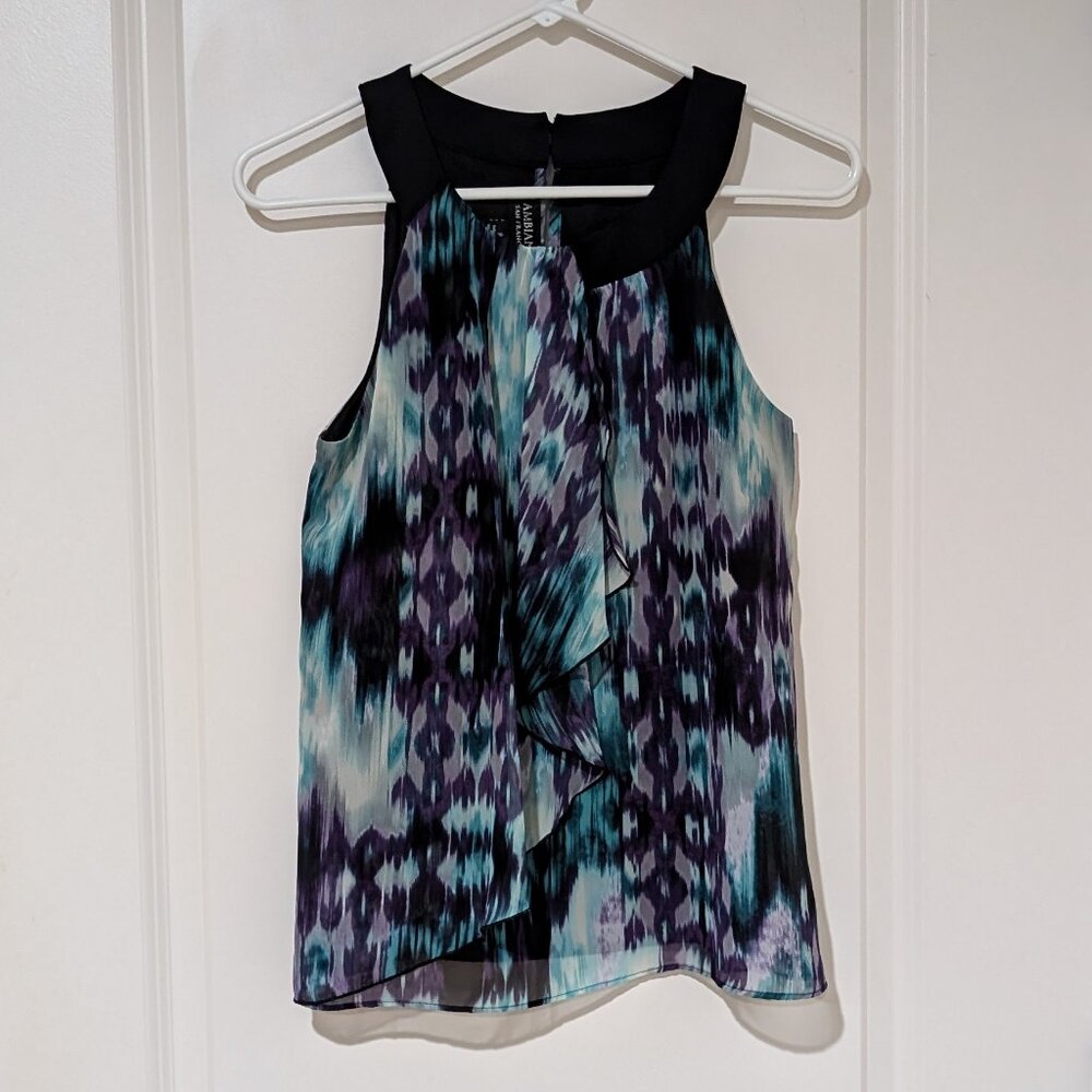 Ambiance San Francisco Purple & Teal Ruffled Sleeveless Blouse